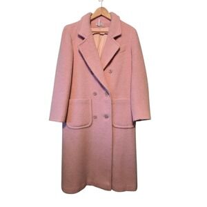 Vintage 80s Jill Jr 100% Wool Long Coat Womens M/L Pink Nubby Union Made USA
